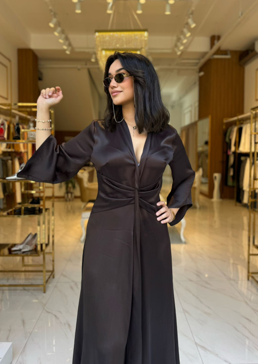 SETRE KAHVE SATEN ELBİSE