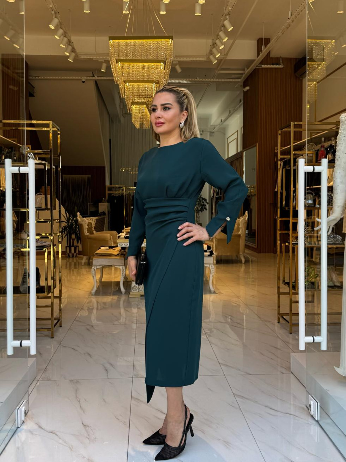 FEVER NEFTİ YEŞİLİ ELBİSE