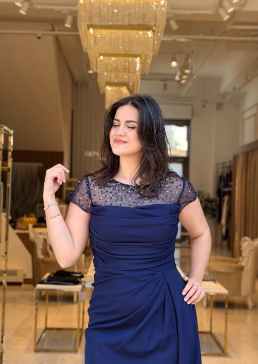 DORİDORCA TAŞ DETAYLI LACİVERT