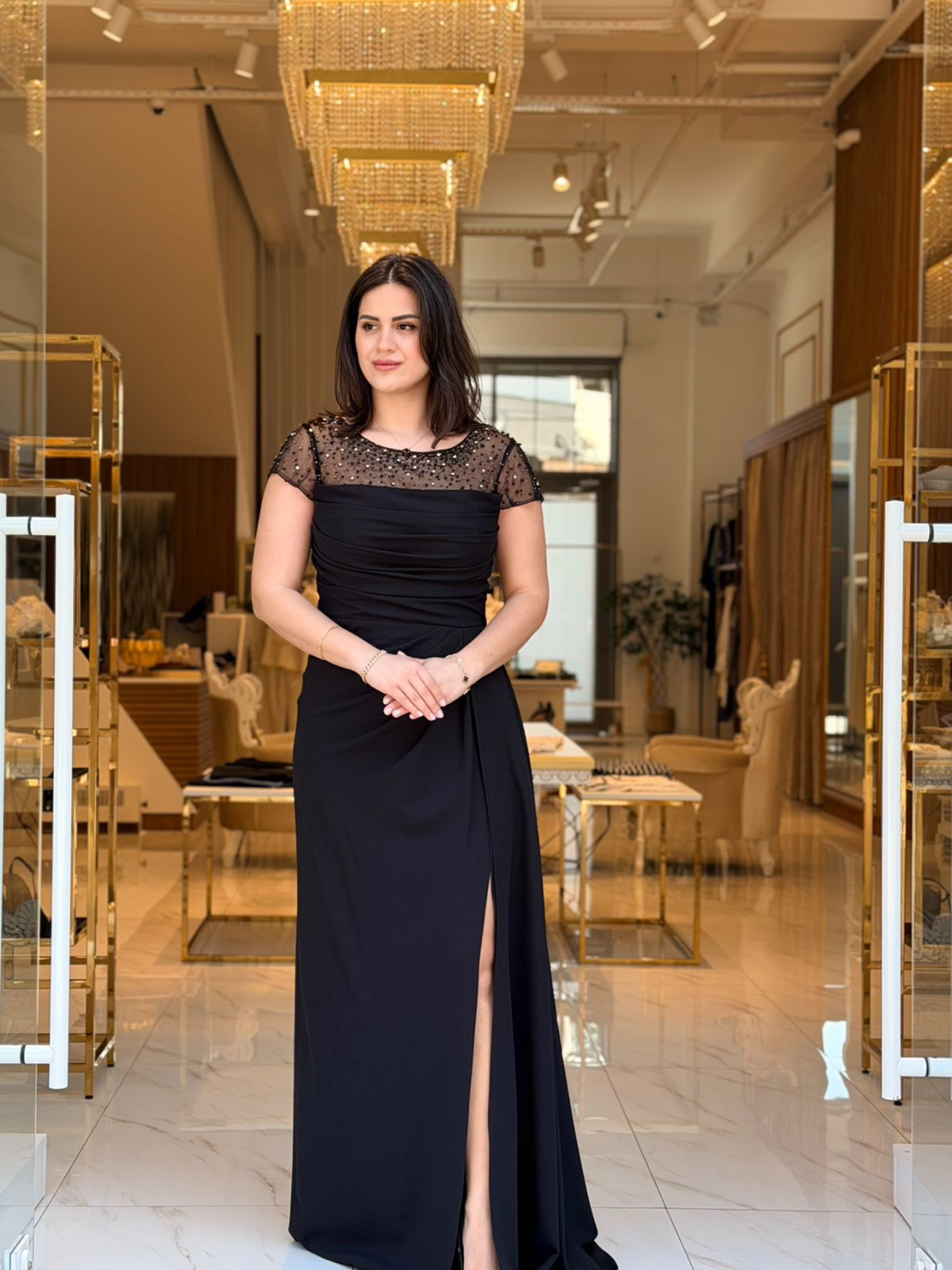 DORİDORCA TAŞ DETAYLI SİYAH