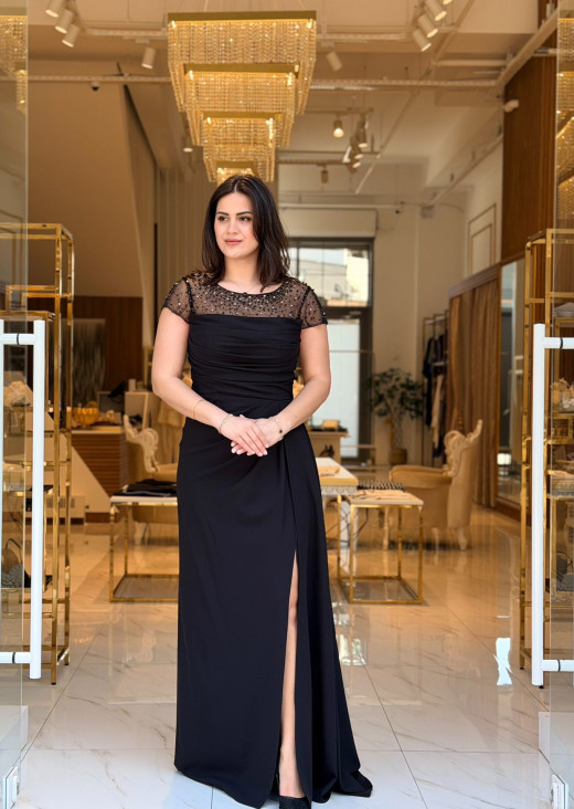 DORİDORCA TAŞ DETAYLI SİYAH