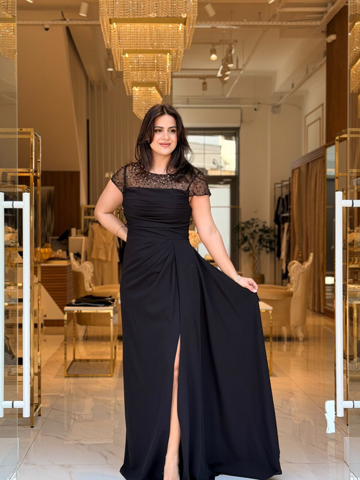 DORİDORCA TAŞ DETAYLI SİYAH