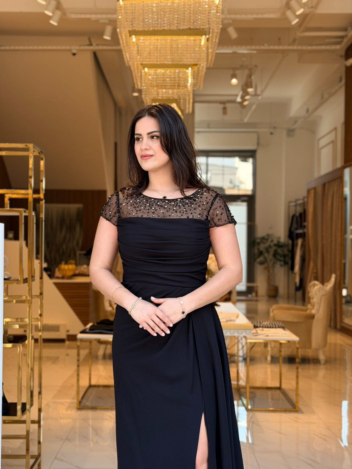 DORİDORCA TAŞ DETAYLI SİYAH