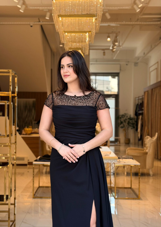 DORİDORCA TAŞ DETAYLI SİYAH