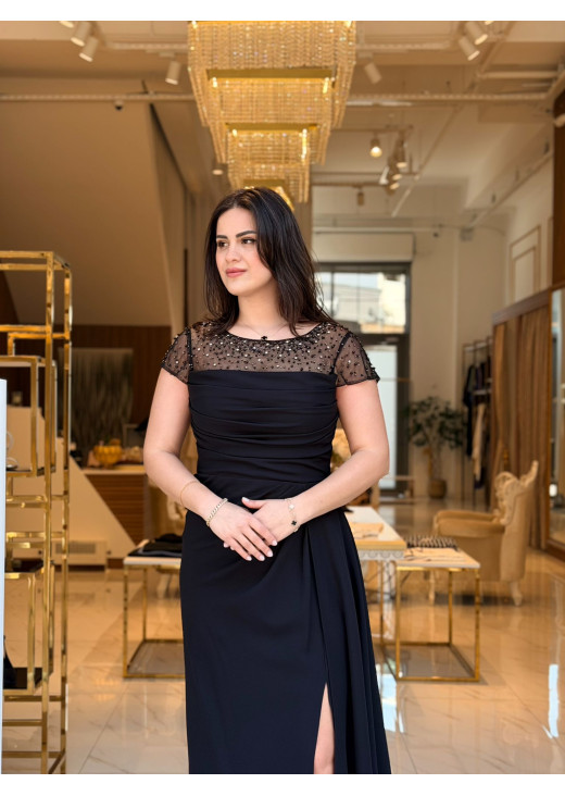 DORİDORCA TAŞ DETAYLI SİYAH