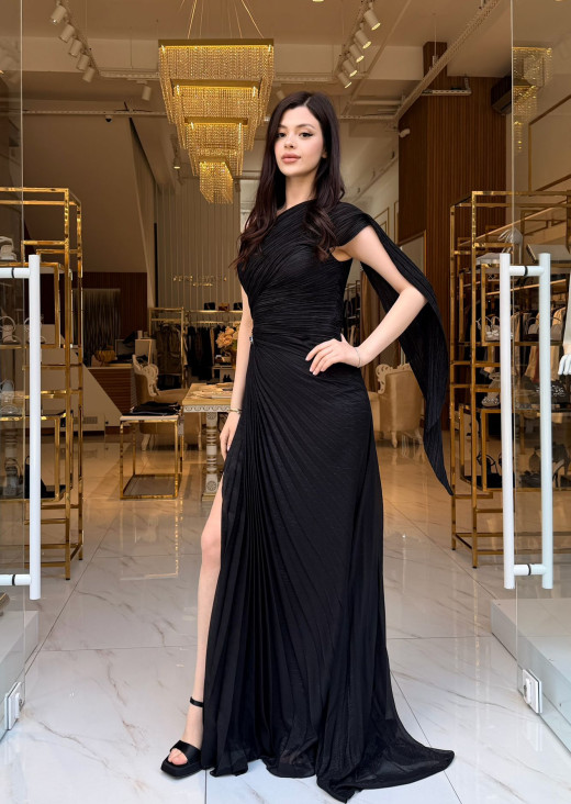 KENZEL TEK OMUZ SİYAH ABİYE