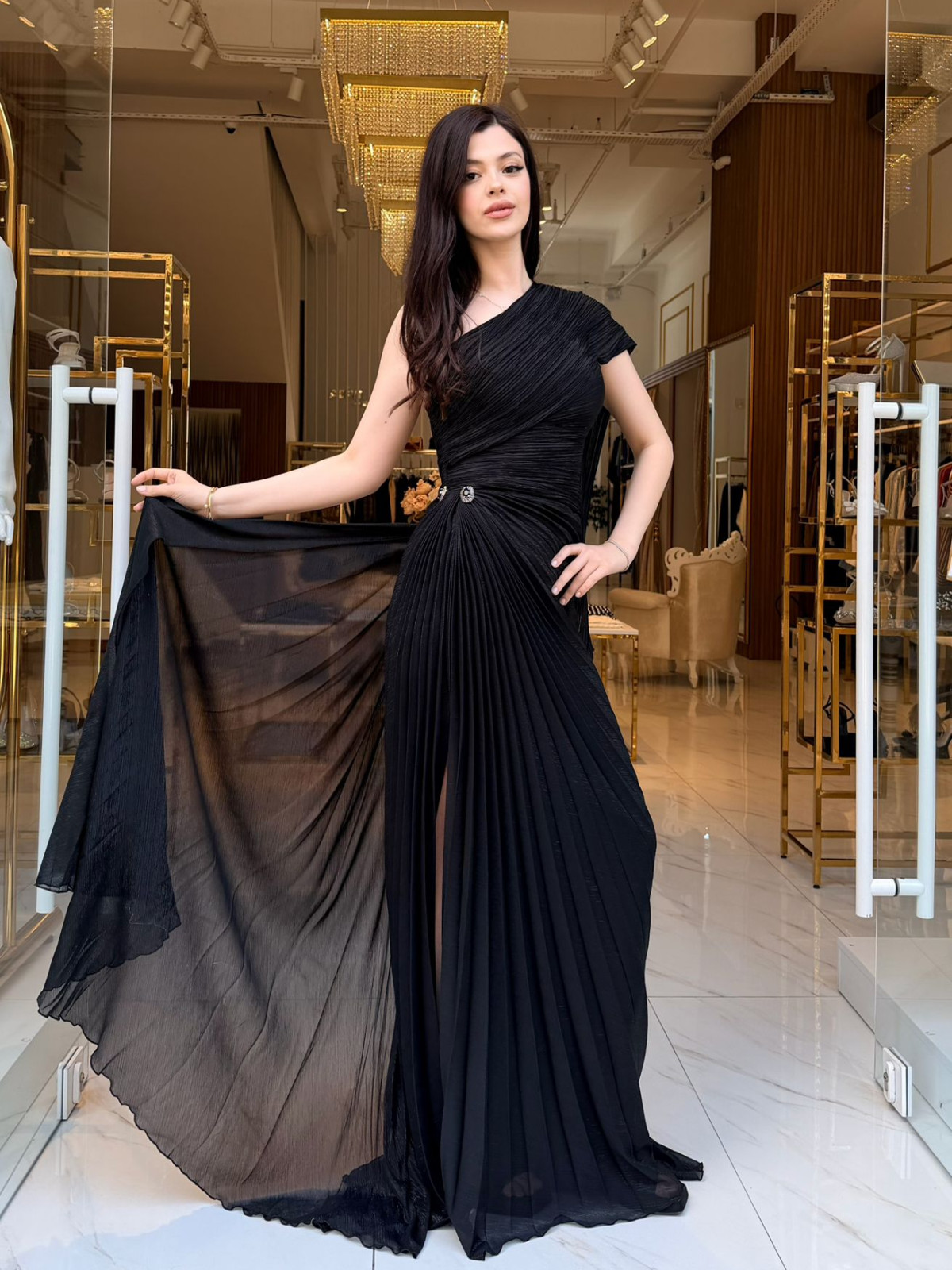 KENZEL TEK OMUZ SİYAH ABİYE