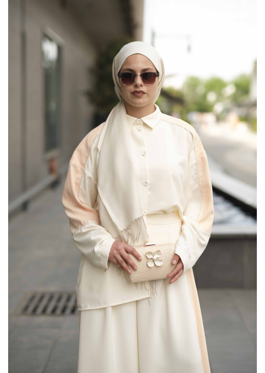 İNCİ VE TAŞ DETAYLI TAKIM-EKRU/SOMON