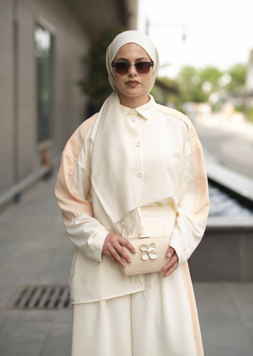 İNCİ VE TAŞ DETAYLI TAKIM-EKRU/SOMON