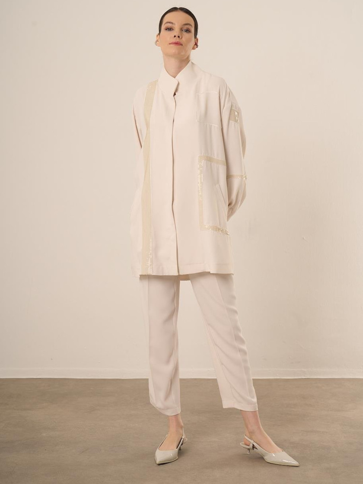 PAYET NAKIŞLI TAKIM-EKRU