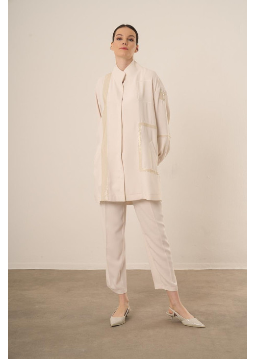 PAYET NAKIŞLI TAKIM-EKRU