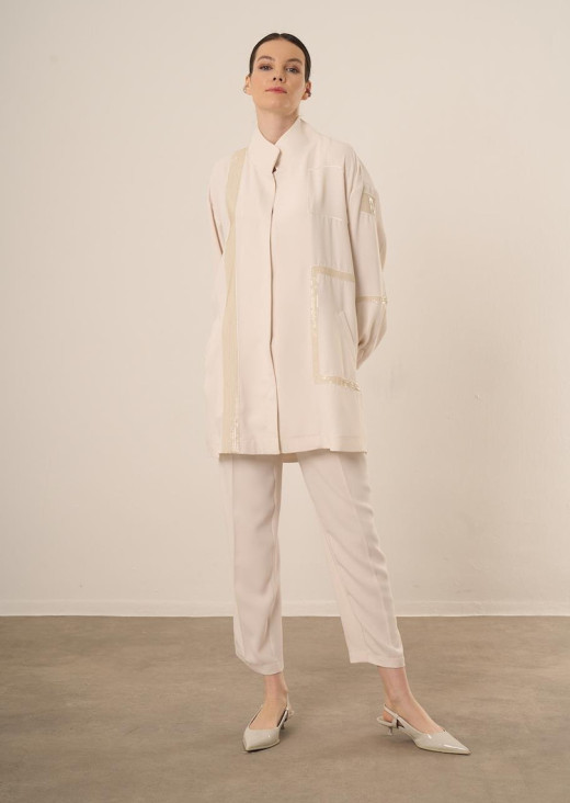 PAYET NAKIŞLI TAKIM-EKRU