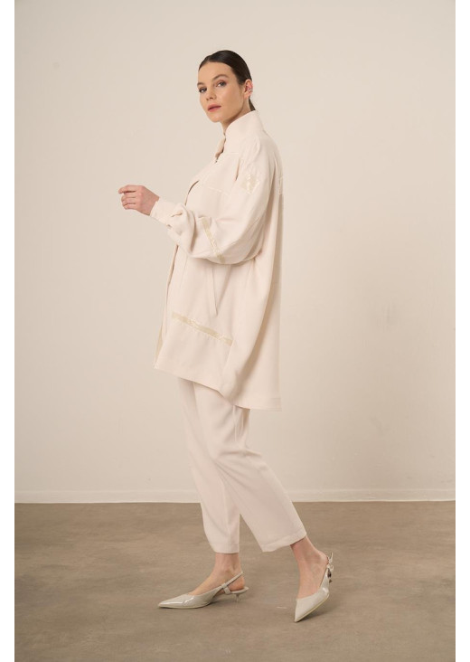 PAYET NAKIŞLI TAKIM-EKRU