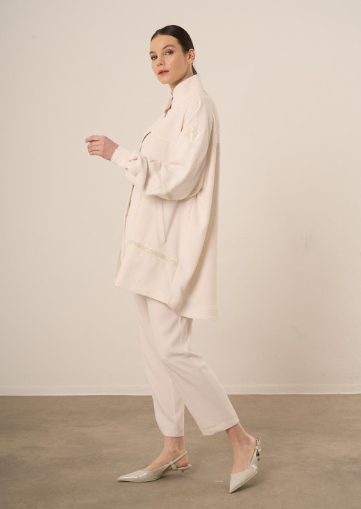 PAYET NAKIŞLI TAKIM-EKRU