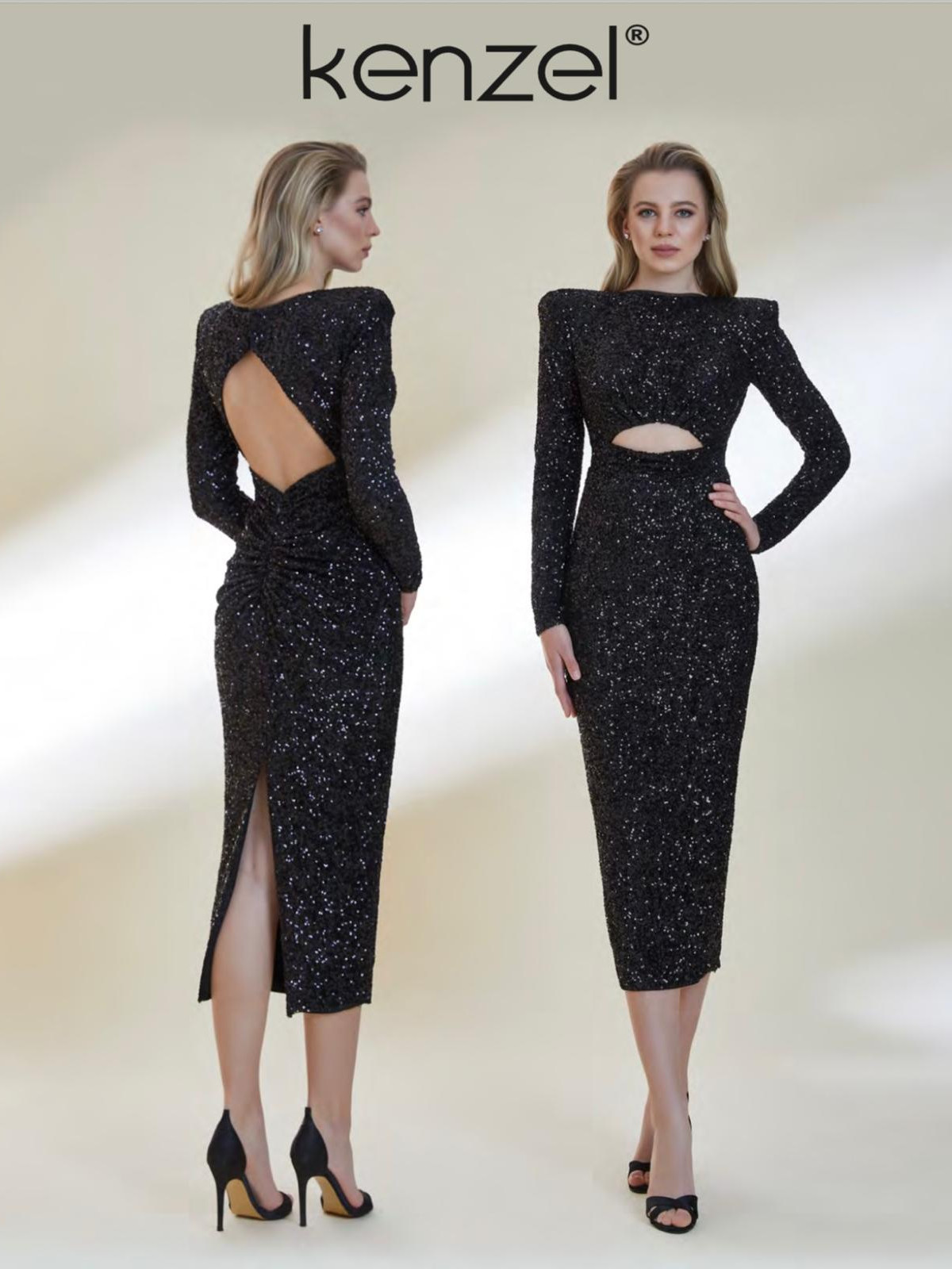 KENZEL SİYAH PAYETLİ MİDİ BOY ABİYE